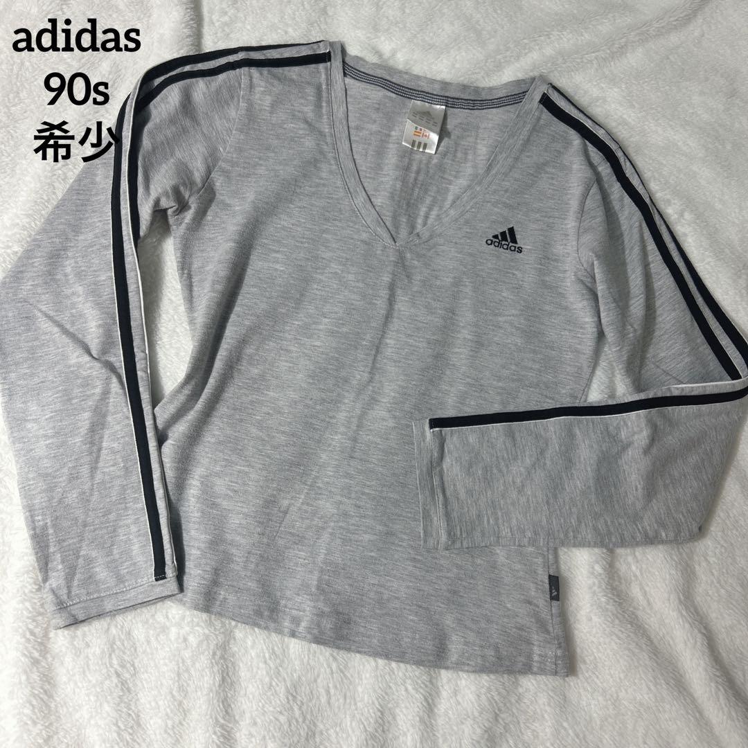 希少✨アディダス　90s 国旗タグ　Vネック　カットソー　adidas グレー balifitnesscenter.com