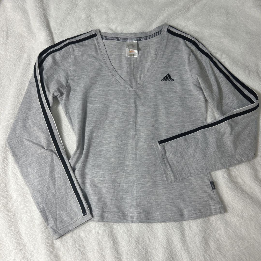 希少✨アディダス　90s 国旗タグ　Vネック　カットソー　adidas グレー balifitnesscenter.com