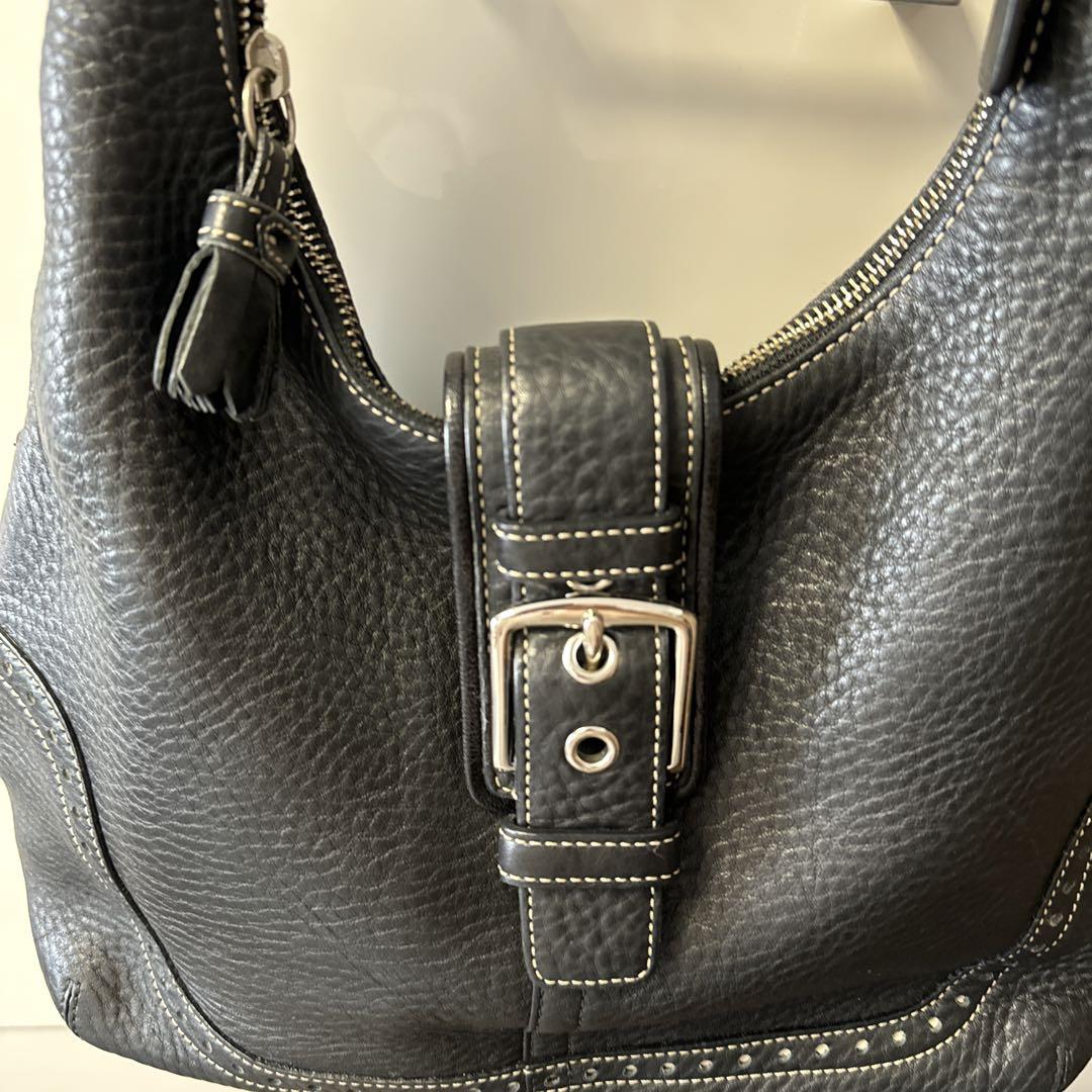 美品】coach コーチ ワンショルダー バッグ ブラック シグネチャー