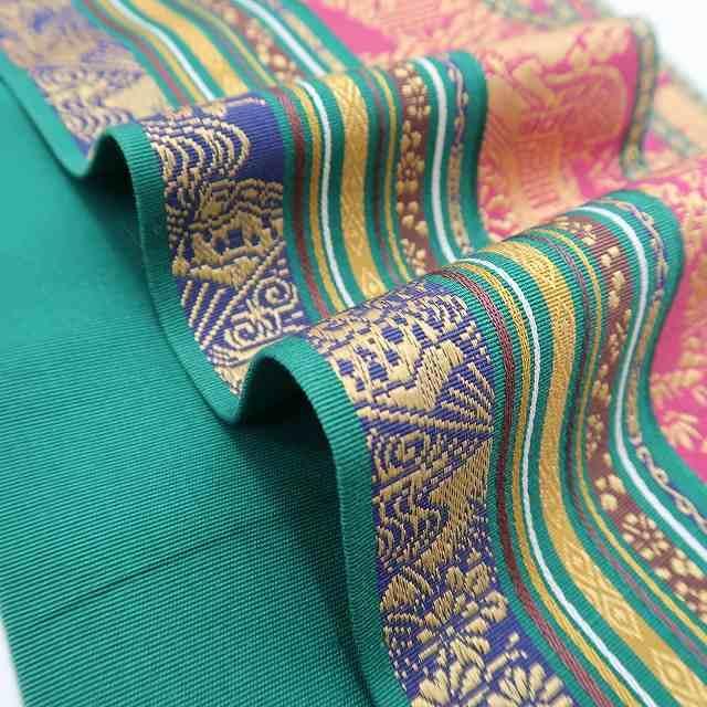 美品 本場筑前博多織 通年 浴衣 着物“目を奪う息づく縞”半幅小袋帯 R-28