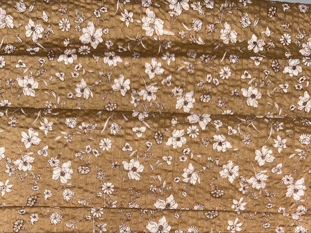 現品限り❣️小紋工房5m可憐な花柄ボタニカル②モカ茶×ベージュ綿80ローンリップル
