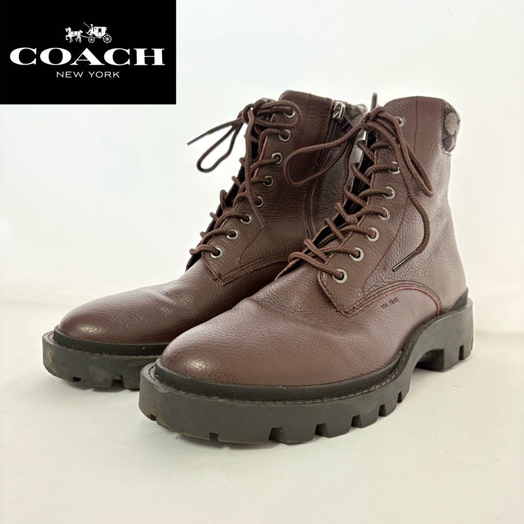 覚えて COACH コーチ サイドジップ ブーツ シグネチャーロゴ レザー 26.5cm26.5cm COACH