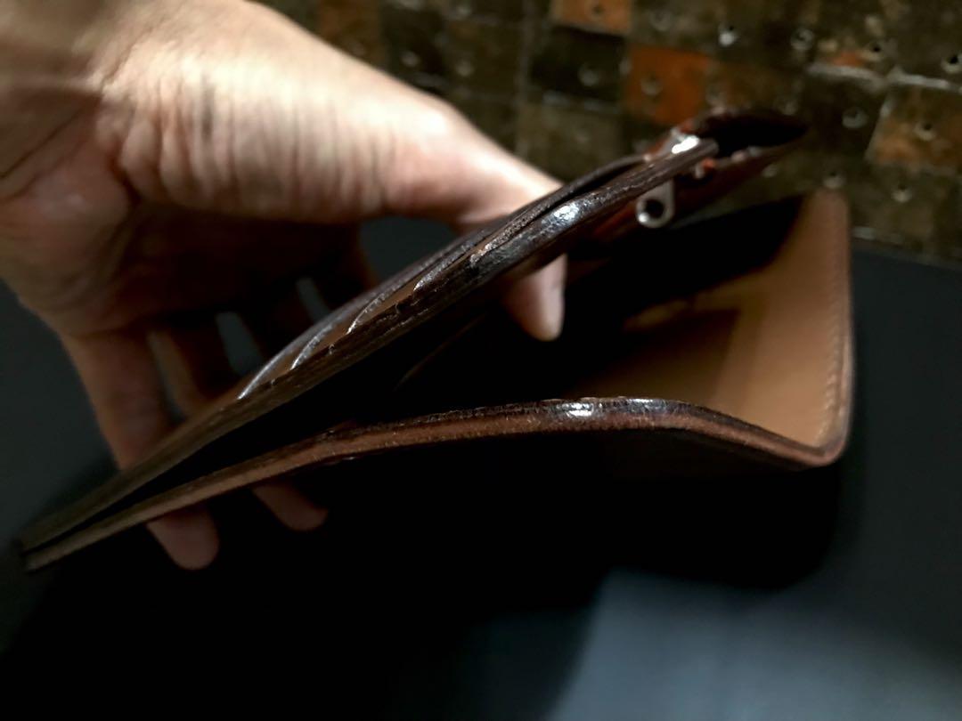 牛革ミドルウォレット　二つ折り財布　チェスナット×チョコ　u116