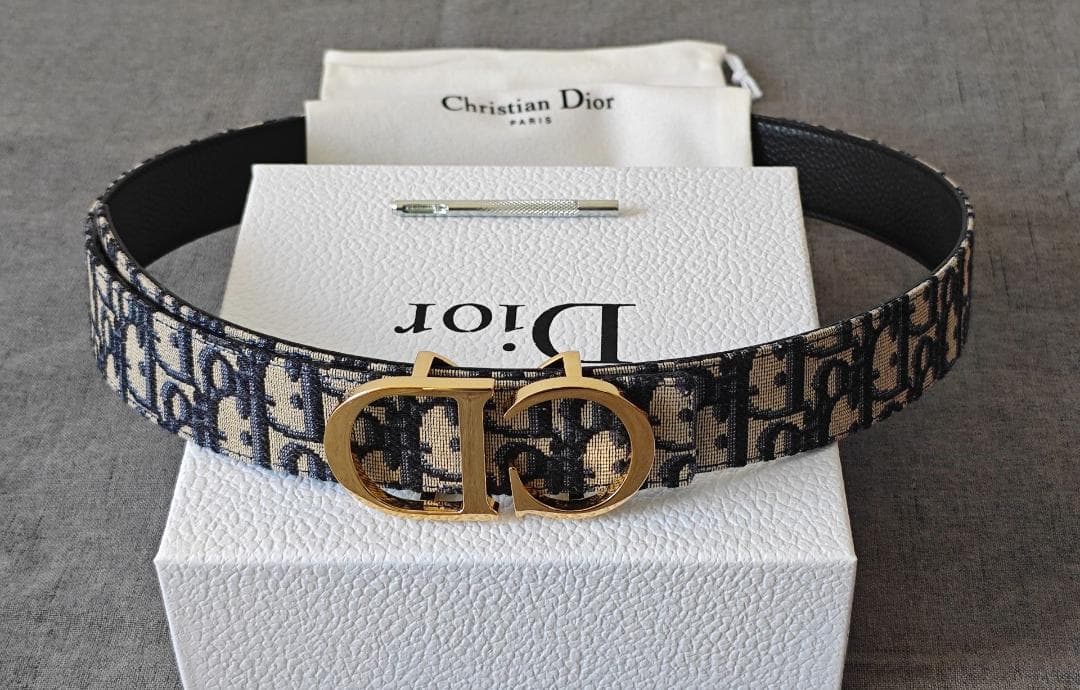 Dior Dロゴ ベルト ネイビー ベージュChristian Dior