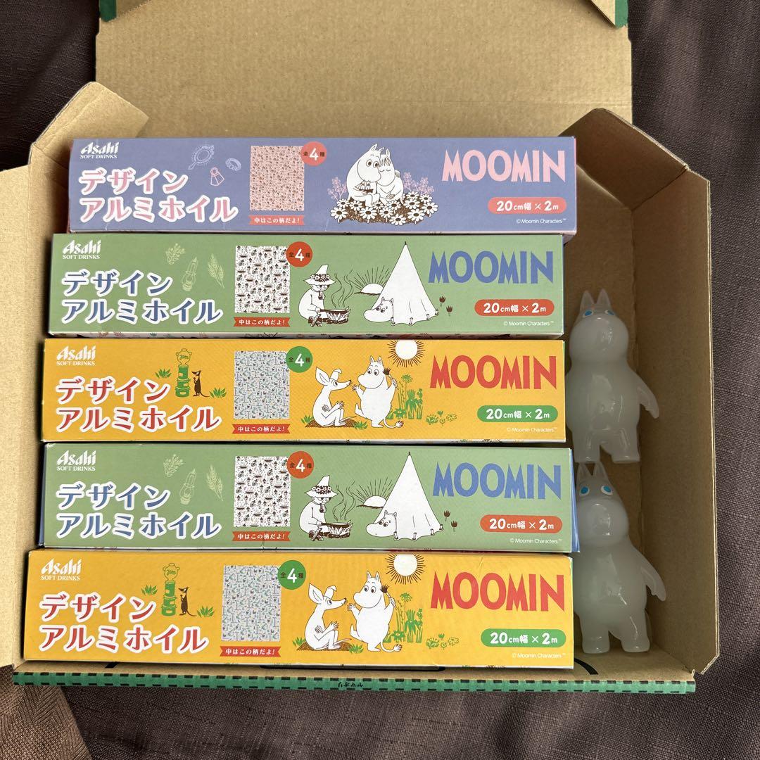 ムーミンデザインアルミホイル5本と置物2点セット