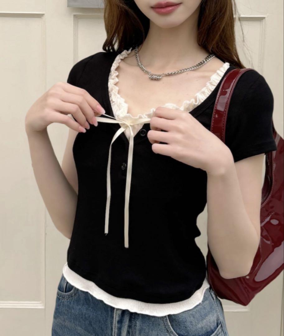【楽ギフ_包装】 エイダ Ada. レイヤード風 バレエコア トップス カットソー トップス