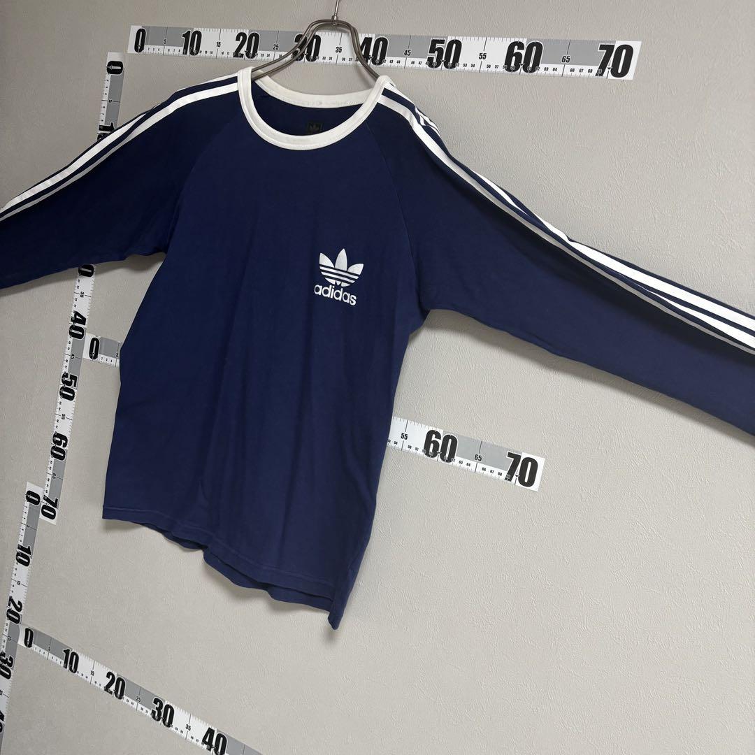 90s adidasアディダス リンガーネックシャツ ロンT L 紺色カットソー