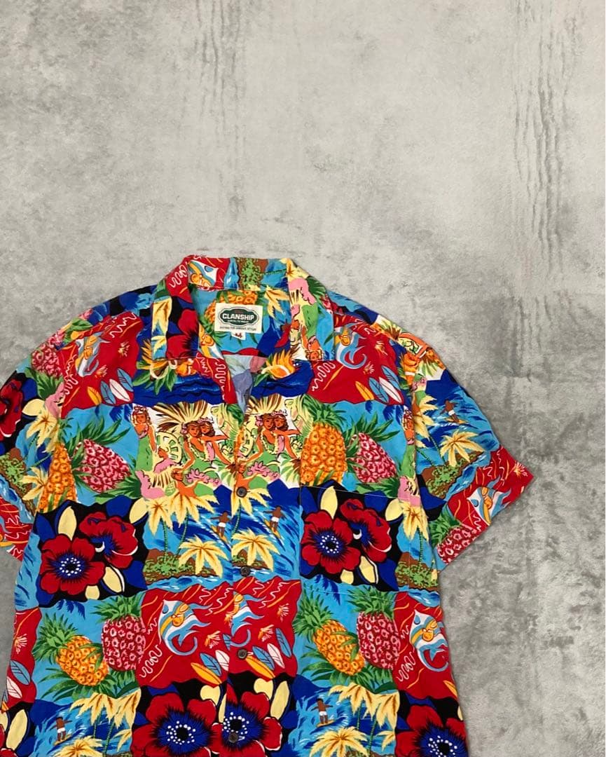 Vintage CLANSHIP 総柄 半袖 ハワイアン アロハ シャツ 激安先着 www