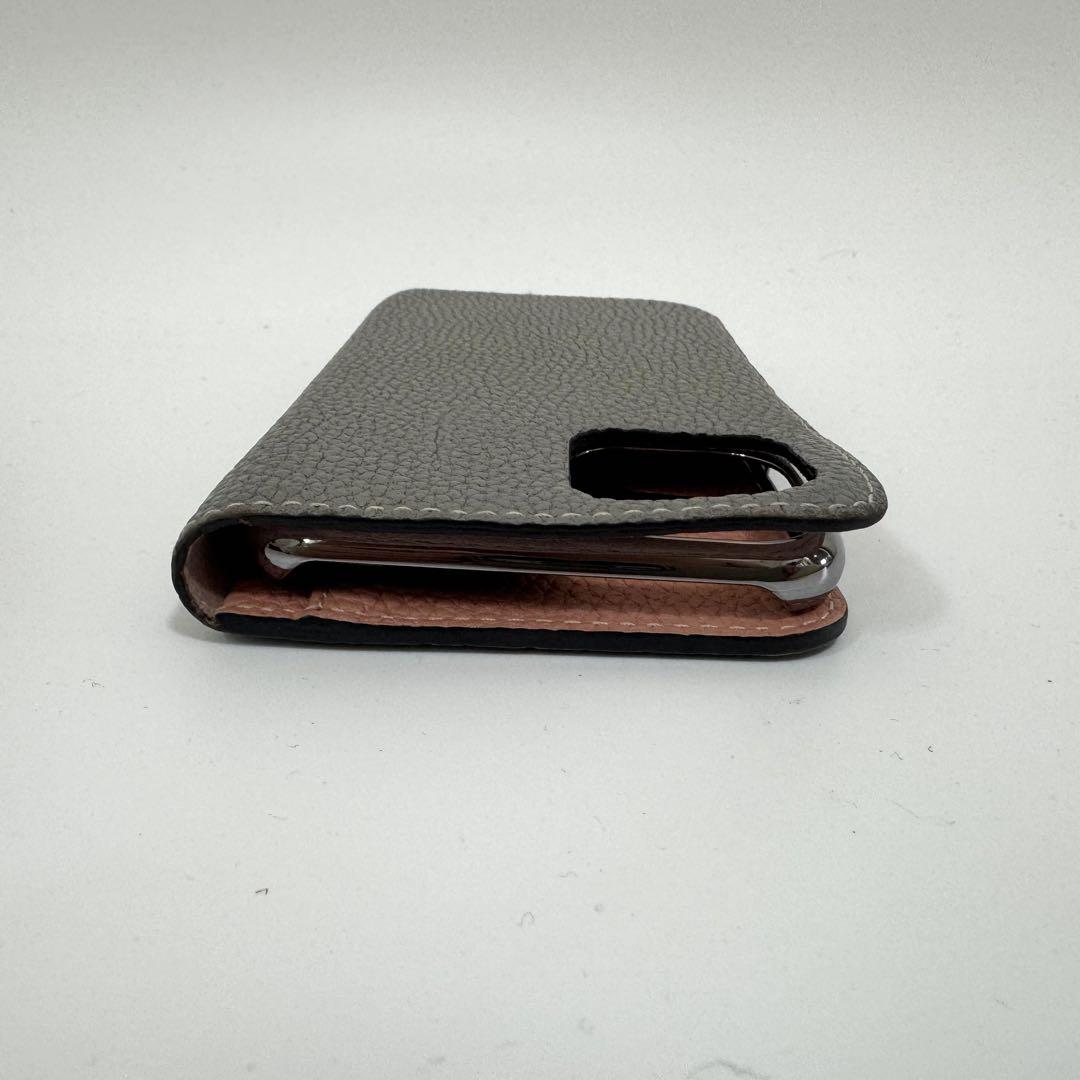 ボナベンチュラ iPhone11 ダイアリーケース シュリンクレザー グレー 橙
