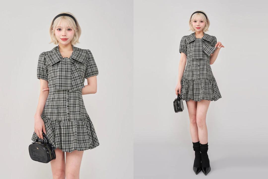 darich ビッグリボンバルーンチェックミニワンピース ビッグリボンバルーンチェックミニワンピース – Darich (ダーリッチ)