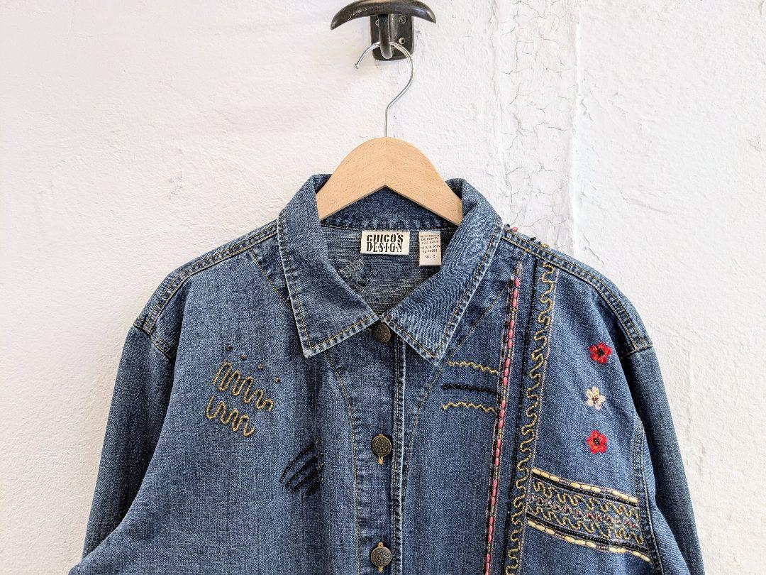 ジャケット・アウター Beads & Embroidered Design Denim Blouson