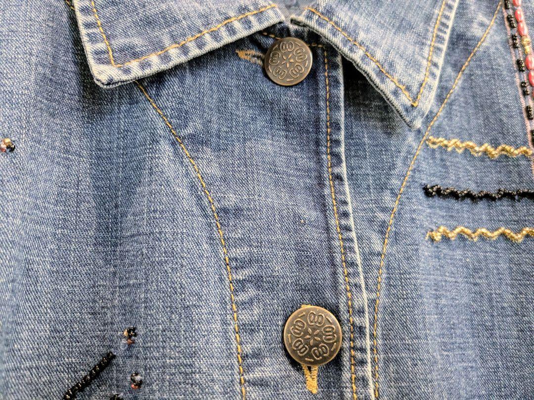 ジャケット・アウター Beads & Embroidered Design Denim Blouson