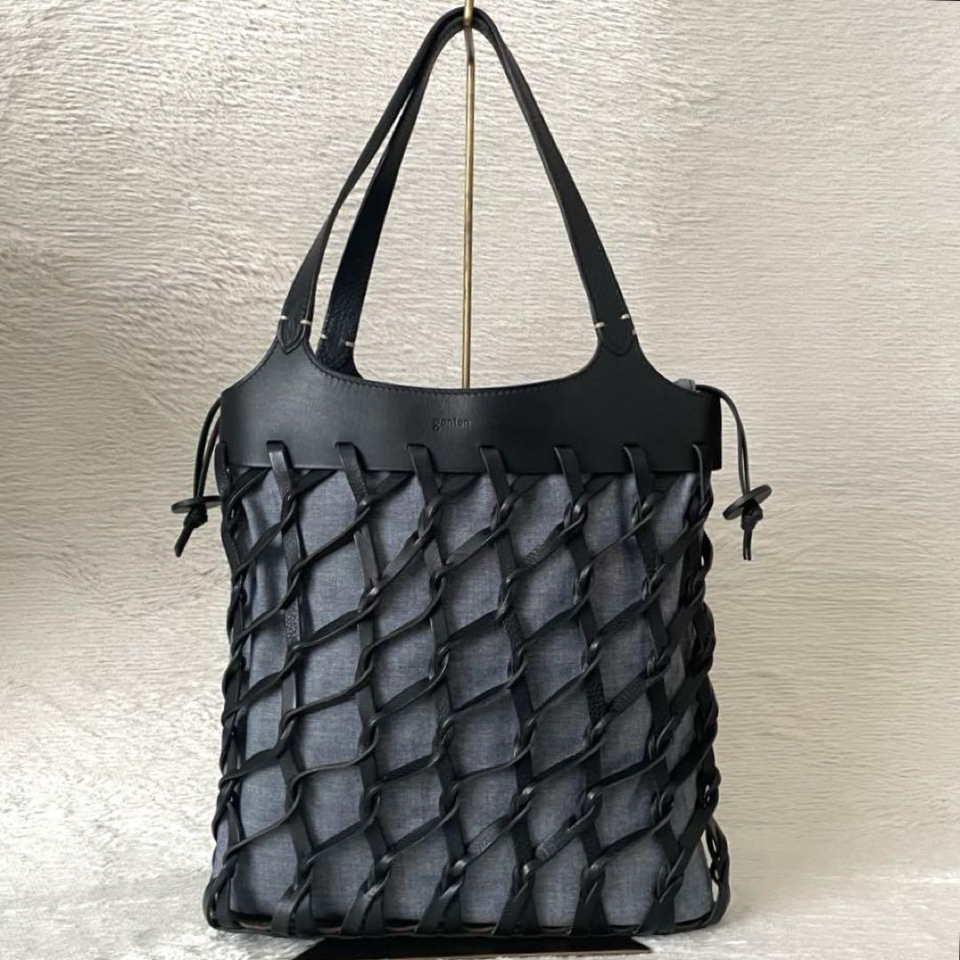 美品⭐️genten フィッシュネット トートバッグ 巾着 レザー キャンバス