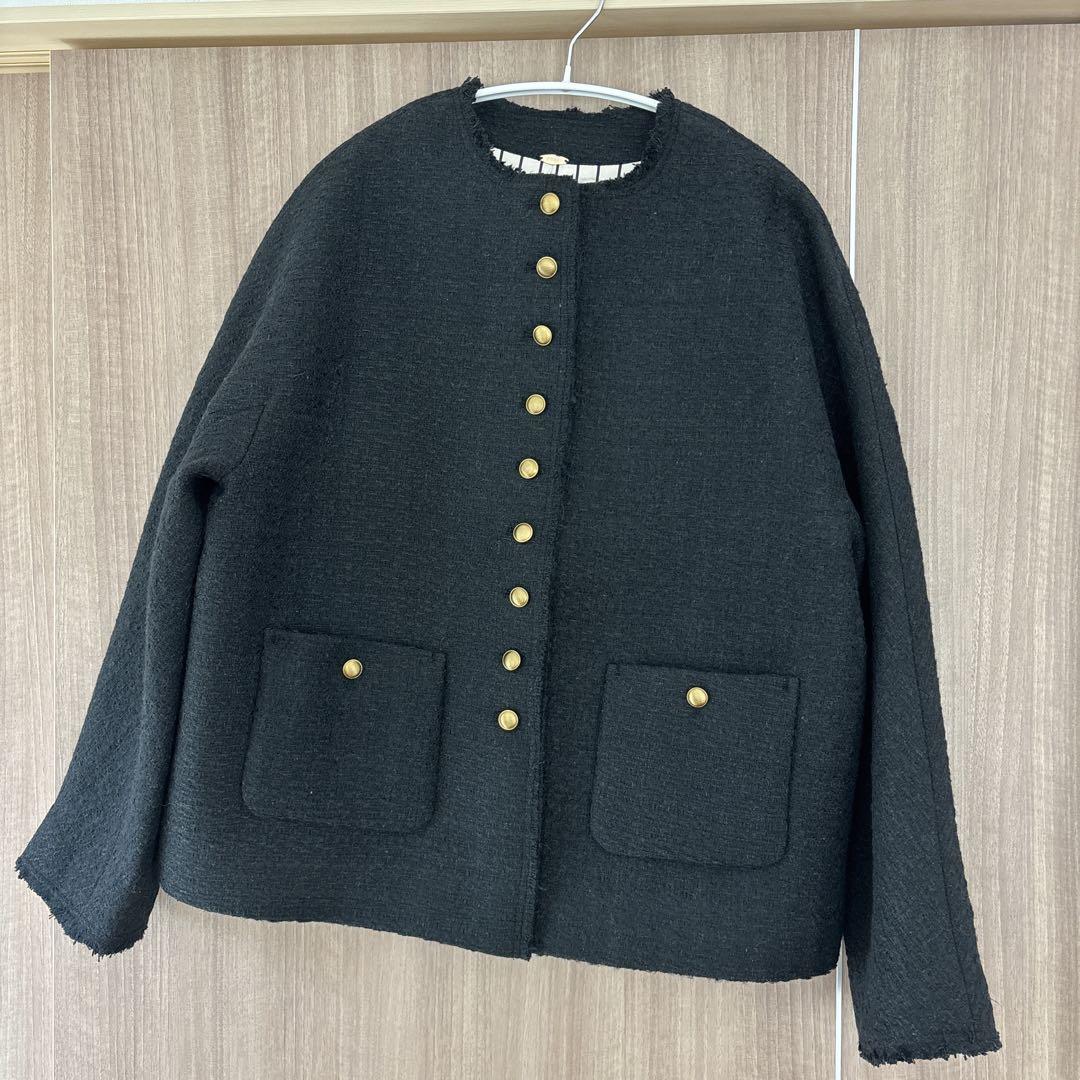 新品⭐︎ピュアルセシン⭐︎ スラブツイード ノーカラージャケット ブラック