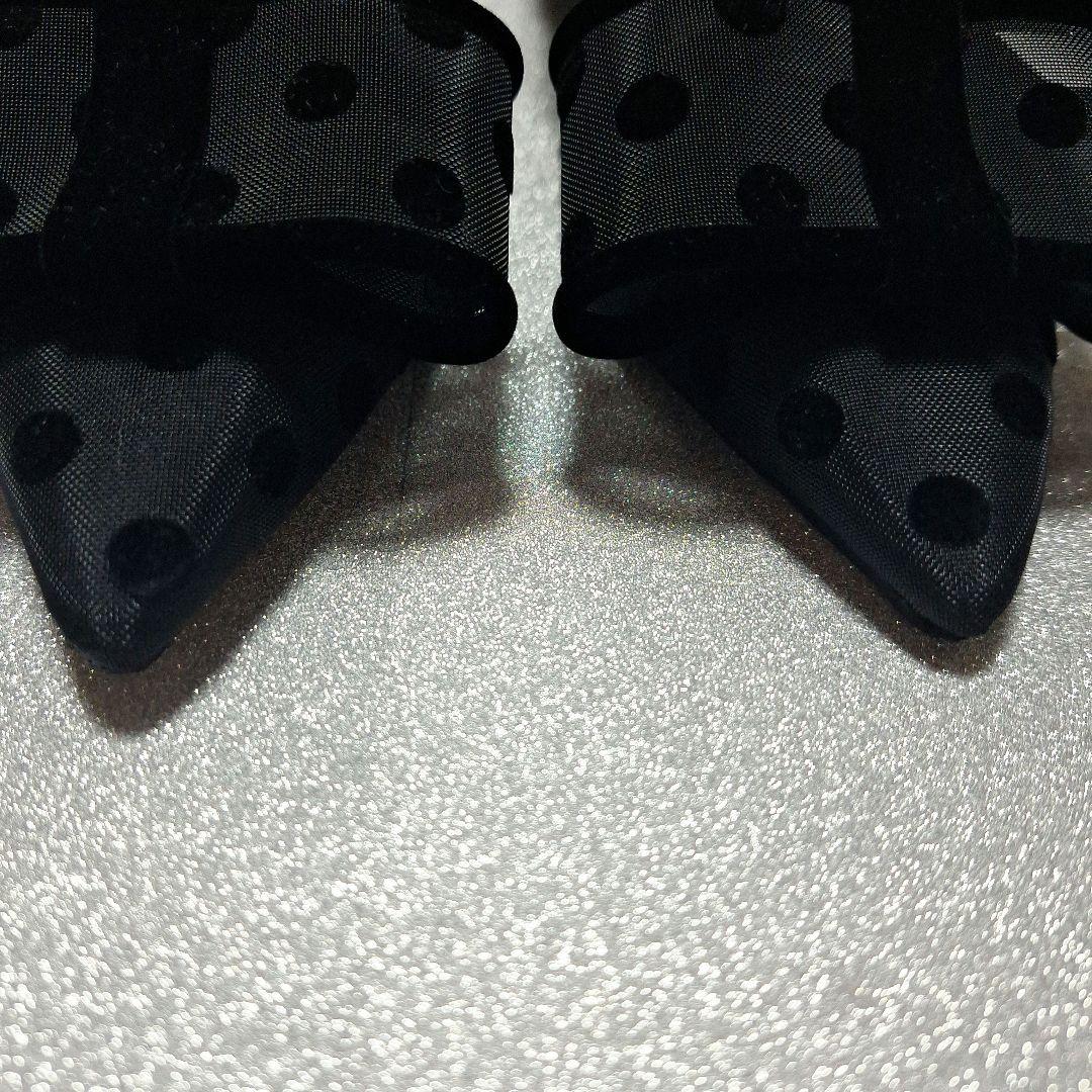 ルタロン LE TALON ドット チュール リボン ブラック レース パンプス