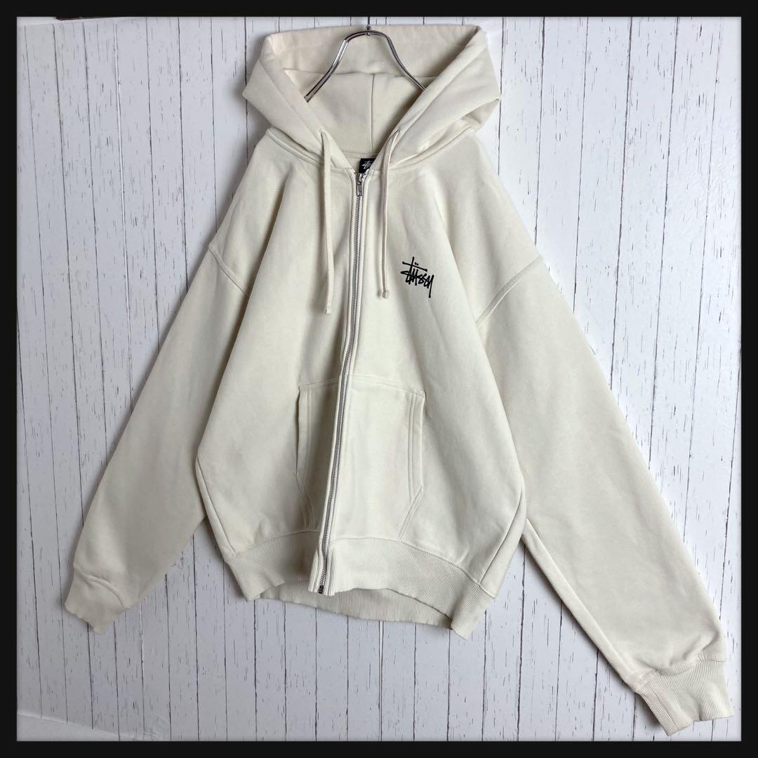 【レアカラー★クリーム】ステューシー★ジップパーカー ビッグロゴ 肉厚 美品