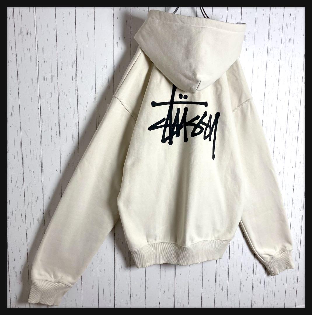【レアカラー★クリーム】ステューシー★ジップパーカー ビッグロゴ 肉厚 美品