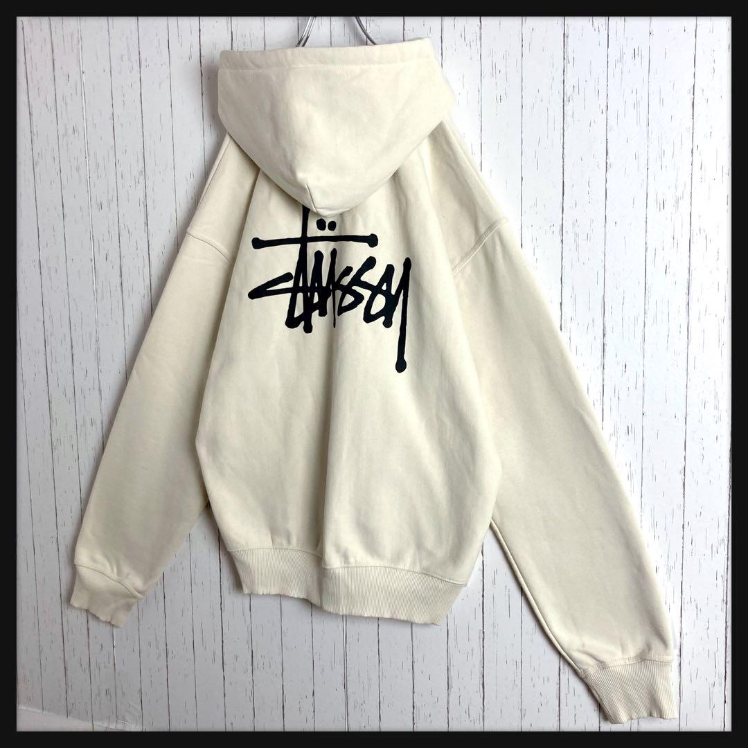 【レアカラー★クリーム】ステューシー★ジップパーカー ビッグロゴ 肉厚 美品