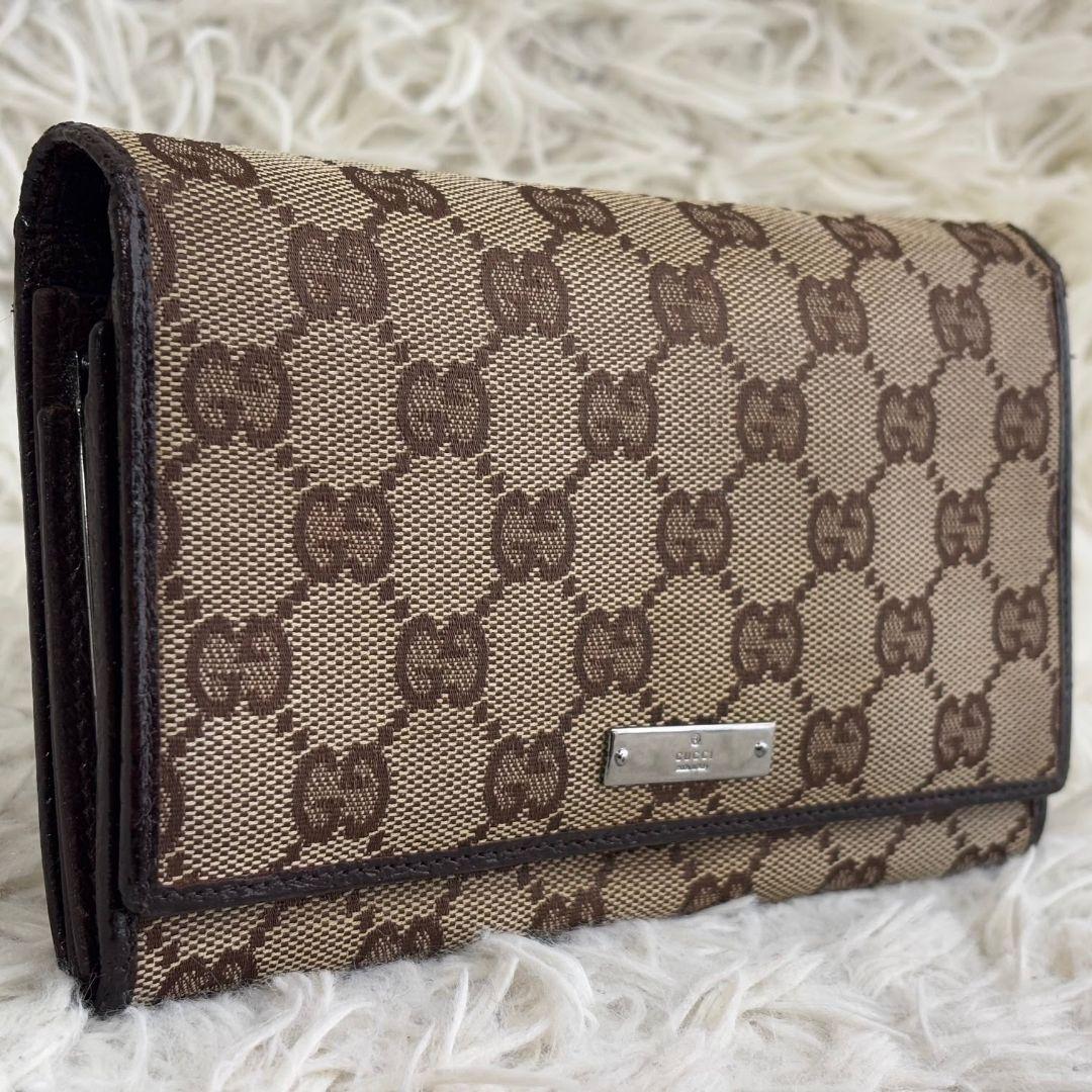 グッチ 長財布 GGキャンバス がま口 ロゴプレートGUCCI
