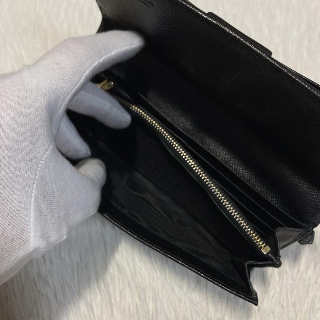 GW限定価格 定番　PRADA プラダ　リボン　長財布　黒　付属品　ゴールド金具
