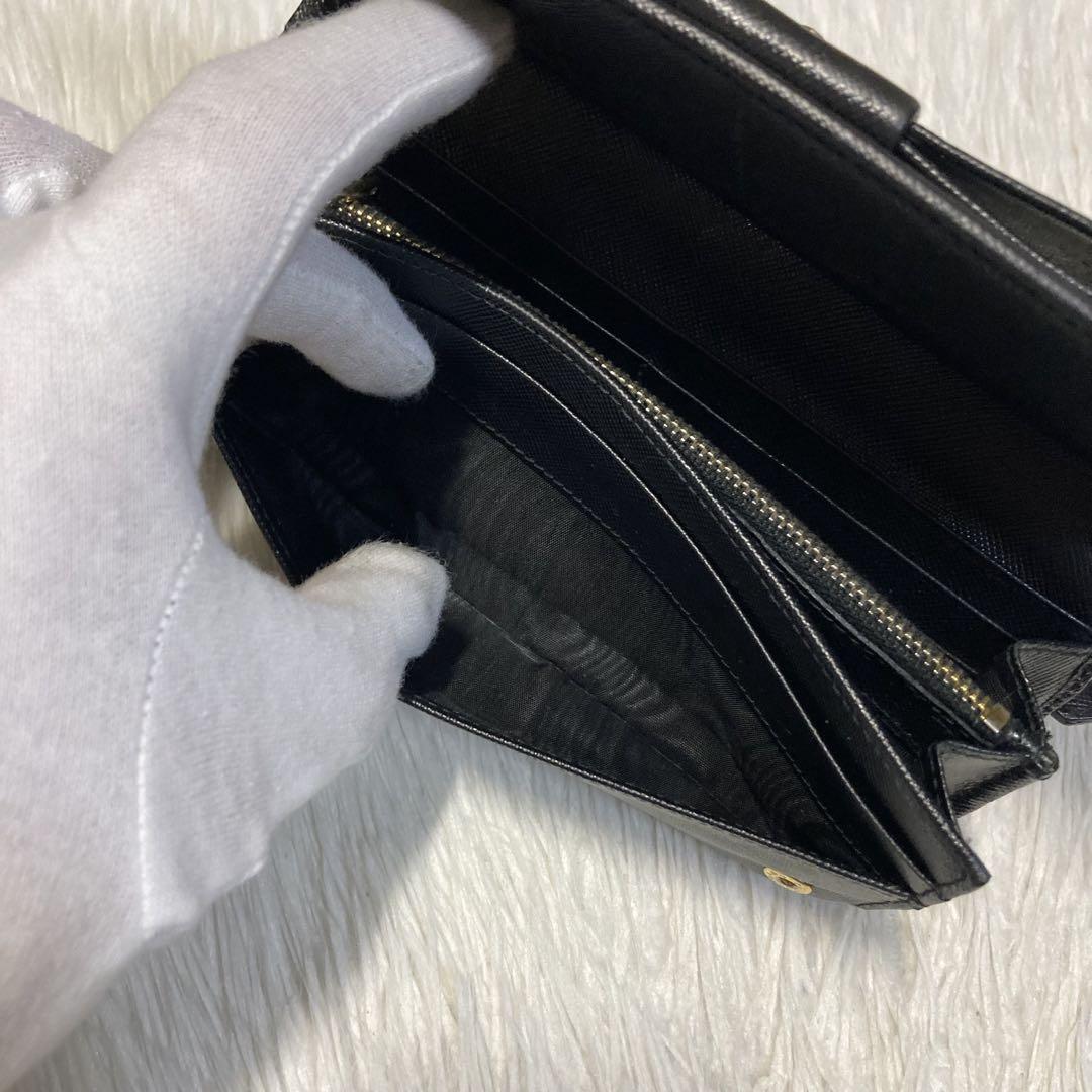 GW限定価格 定番　PRADA プラダ　リボン　長財布　黒　付属品　ゴールド金具