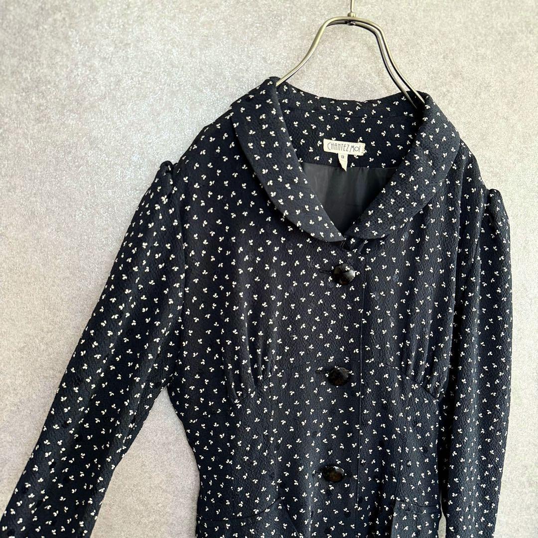 総柄フロントボタンワンピース 黒