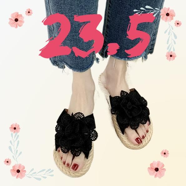 フラワーフラット サンダル 大人可愛い 花柄 個性的 黒 23 5cm メルカリ