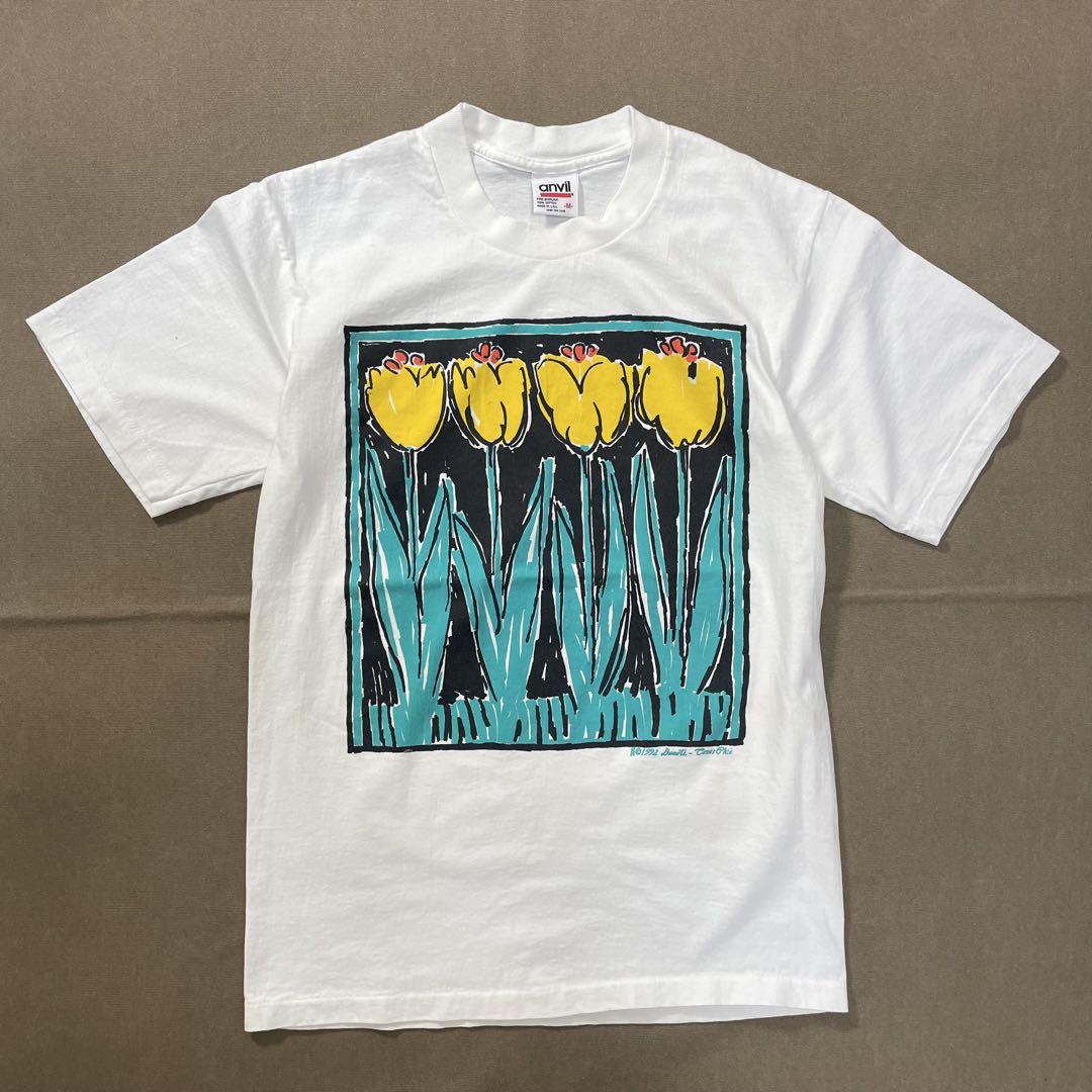 90s アートt ビンテージ アメリカ製 usa old 花 80s プリントt