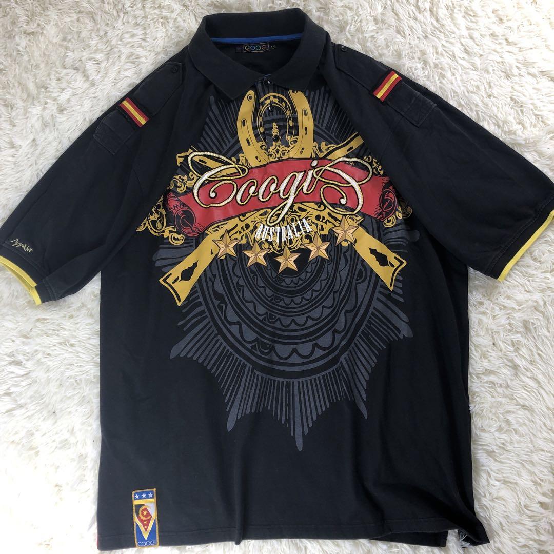 COOGI クージー 総柄 刺繍 黒 オーバーサイズ ポロシャツ 個性派 5XL