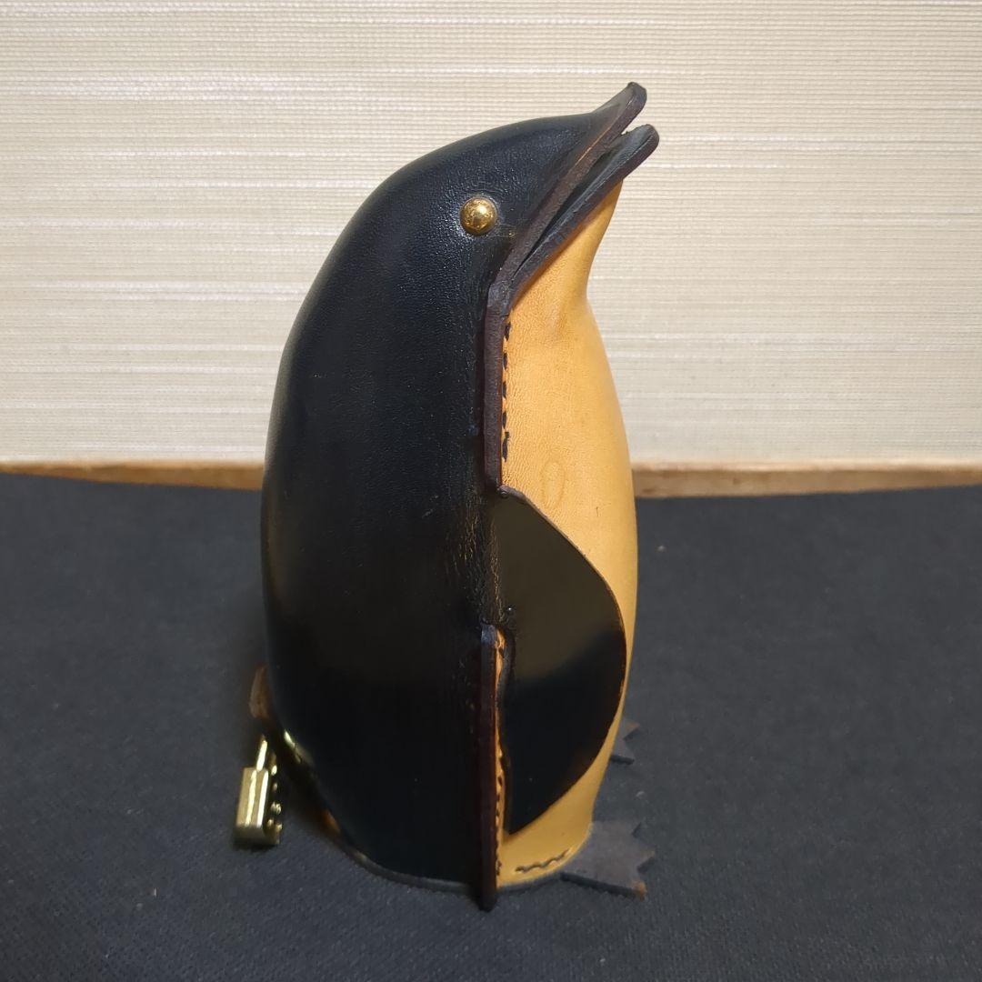 廃盤　鴻池製作所　レザークラフト　ペンギン　貯金箱　鍵付き