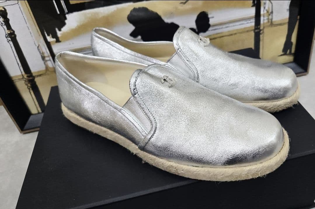 CHANEL♥️シャネル♥️メタリックシルバー♥️ローファーエスパドリー♥️美品