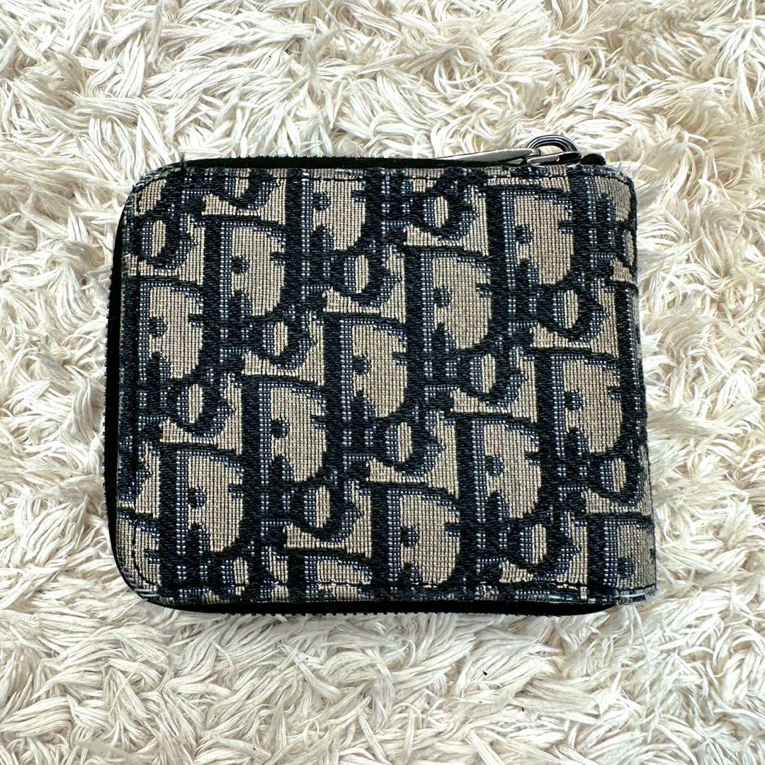 Dior 二つ折り財布 トロッター キャンバス オブリーク モノグラム ベージュ 二つ折り財布 Wホック ハート 裏地トロッター柄 レザー ブラック