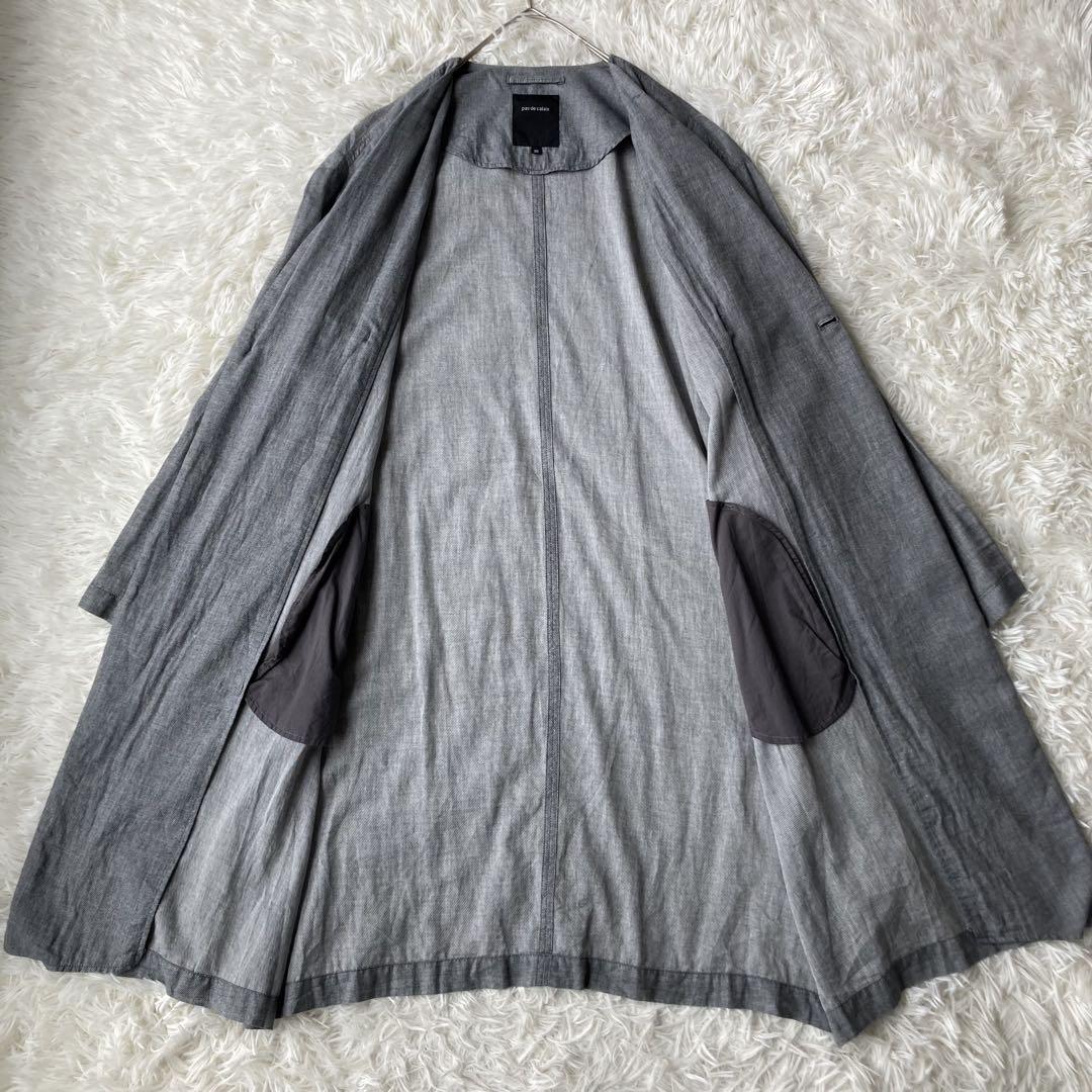 pas de calais リネン混 ロングカーディガン 1ボタン グレー 36