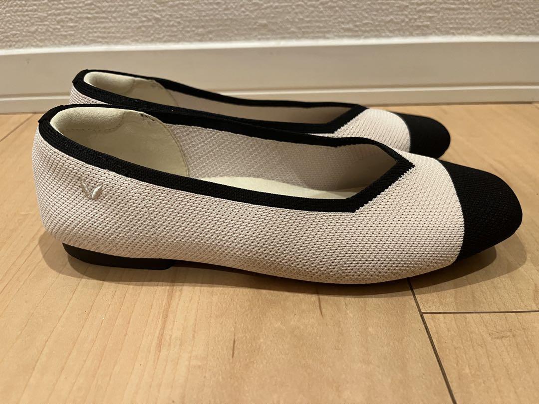 【美品】VIVAIAポインテッドトゥフラットシューズ ブラック&ベージュ24cm 後払い手数料無料】 VIVAIA】ポインテッドトゥ フラットシューズ
