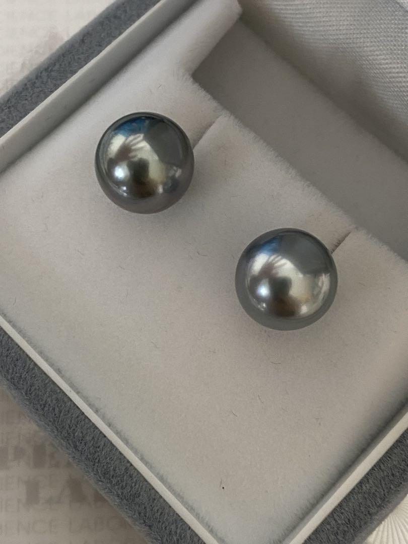 新品】黒蝶タヒチ パール ピアス オーシャンブルー 10mm 鑑別