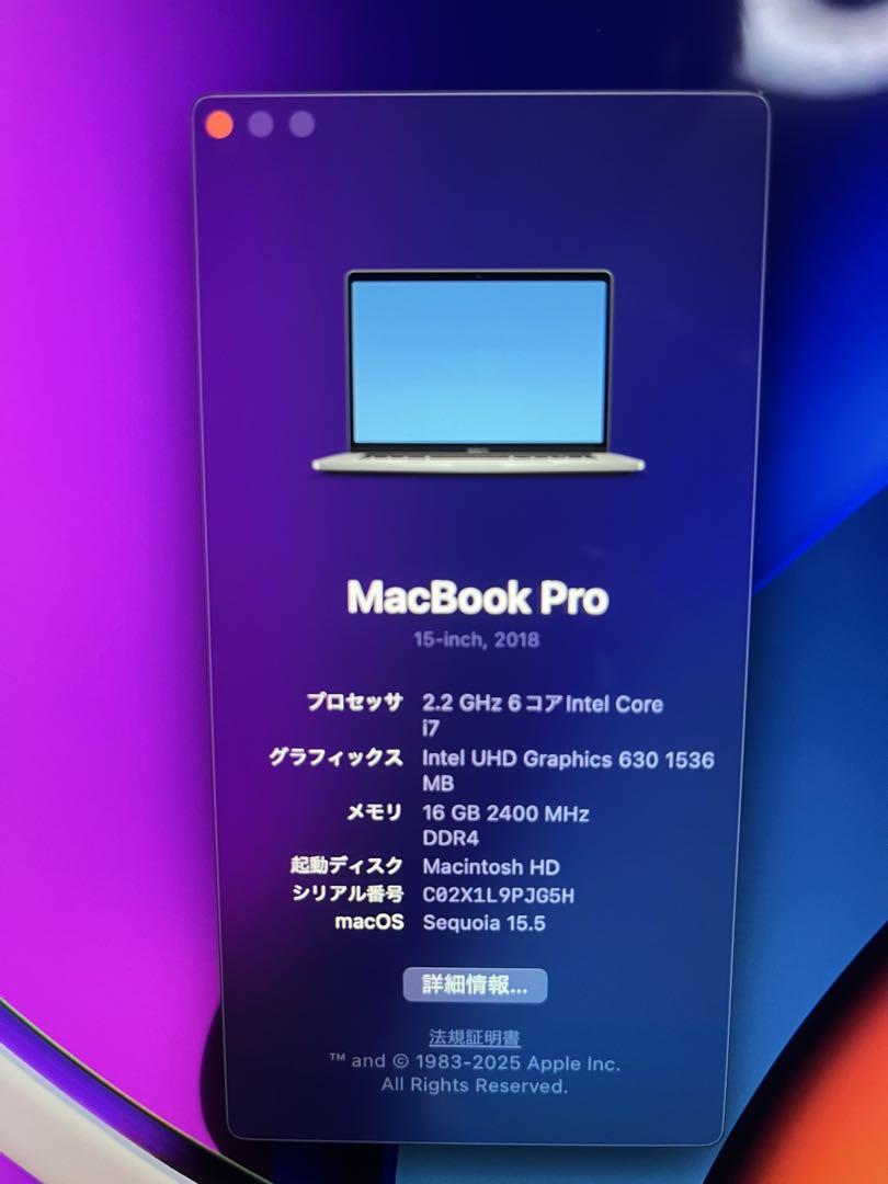 動作確認済み MacBook Pro 15-inch 2018 本体
