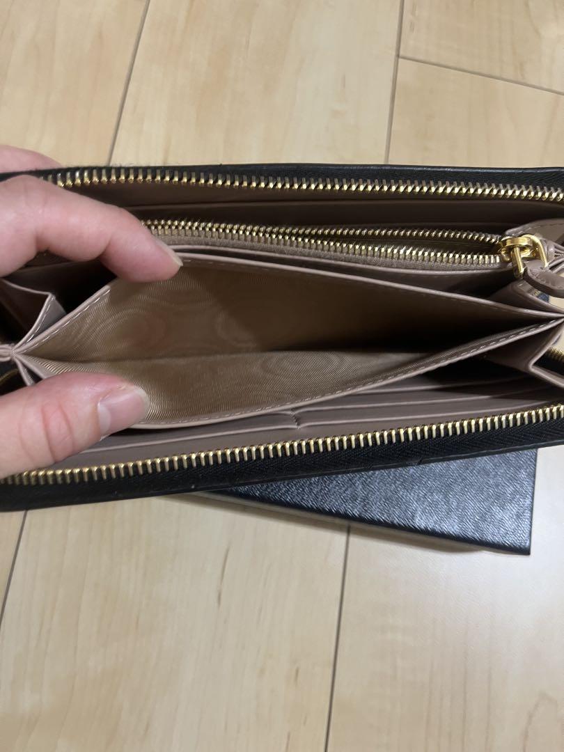 プラダ　ラウンドジップ　長財布　サフィアーノ　リボン　バイカラー