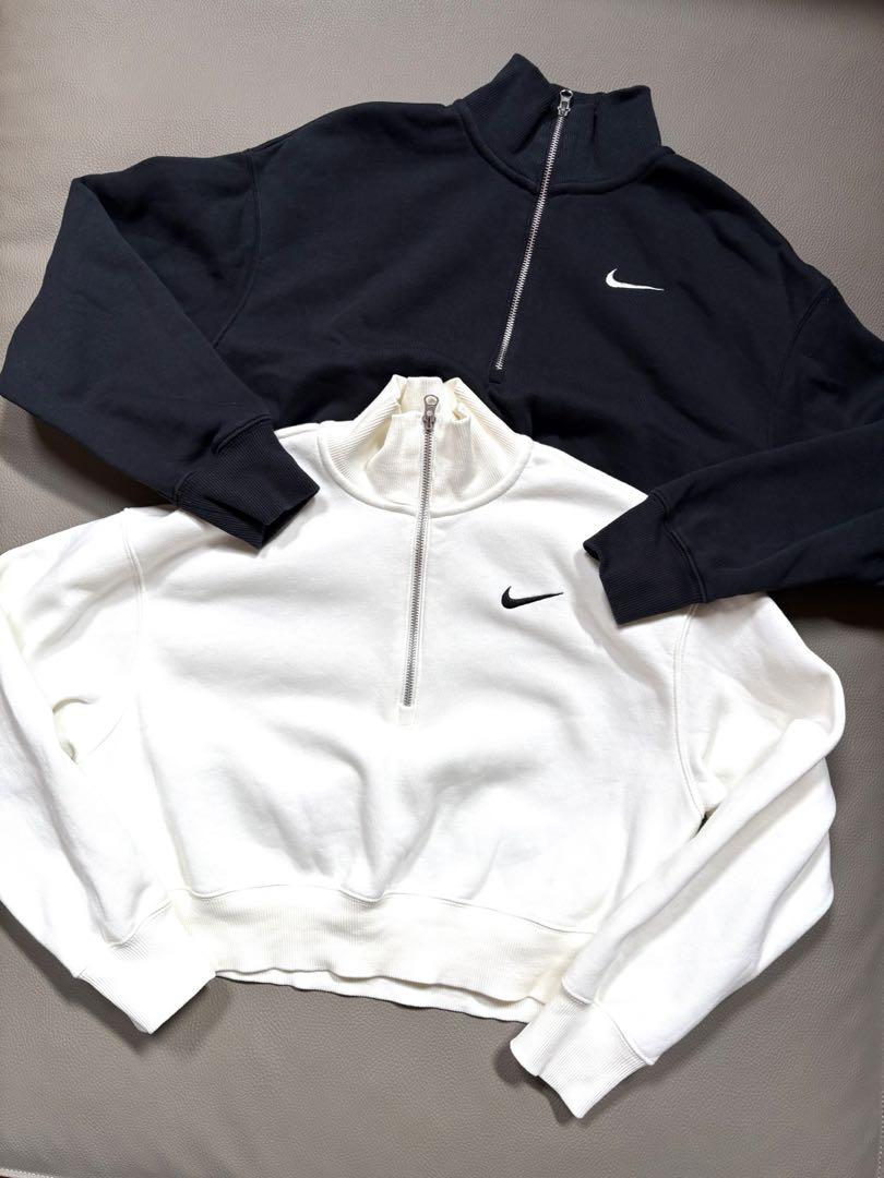 Nike 1/2ジップクロップスウェットシャツ パーカー 白黒 レディース