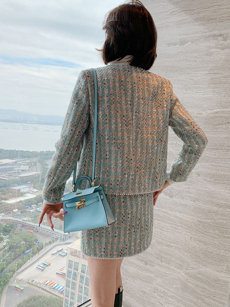 レディーススーツセット スーツセット 女性 水色ジャケット&スカートセットアップ レディーススーツセット スーツセット 女性 水色ジャケット&スカートセットアップ