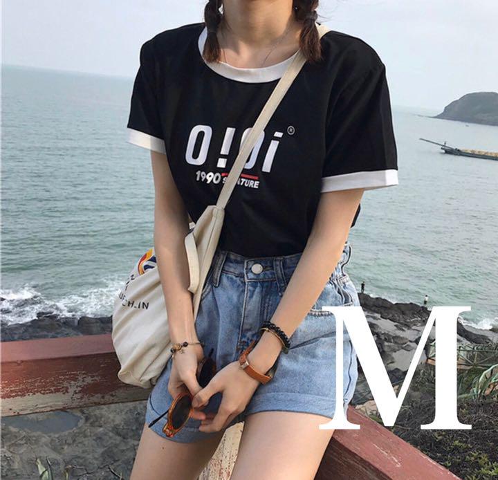 Oioi ロゴtシャツ 韓国 New売り切れる前に 半袖 おしゃれ 可愛い 黒 デート かわいい 人気