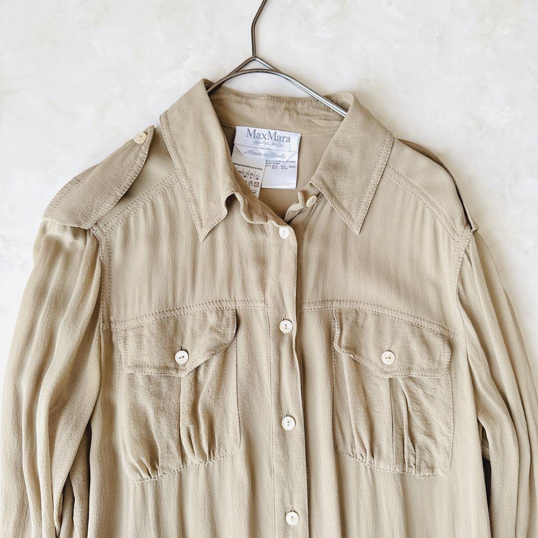 訳あり】MaxMara マックスマーラ シルクサファリシャツ
