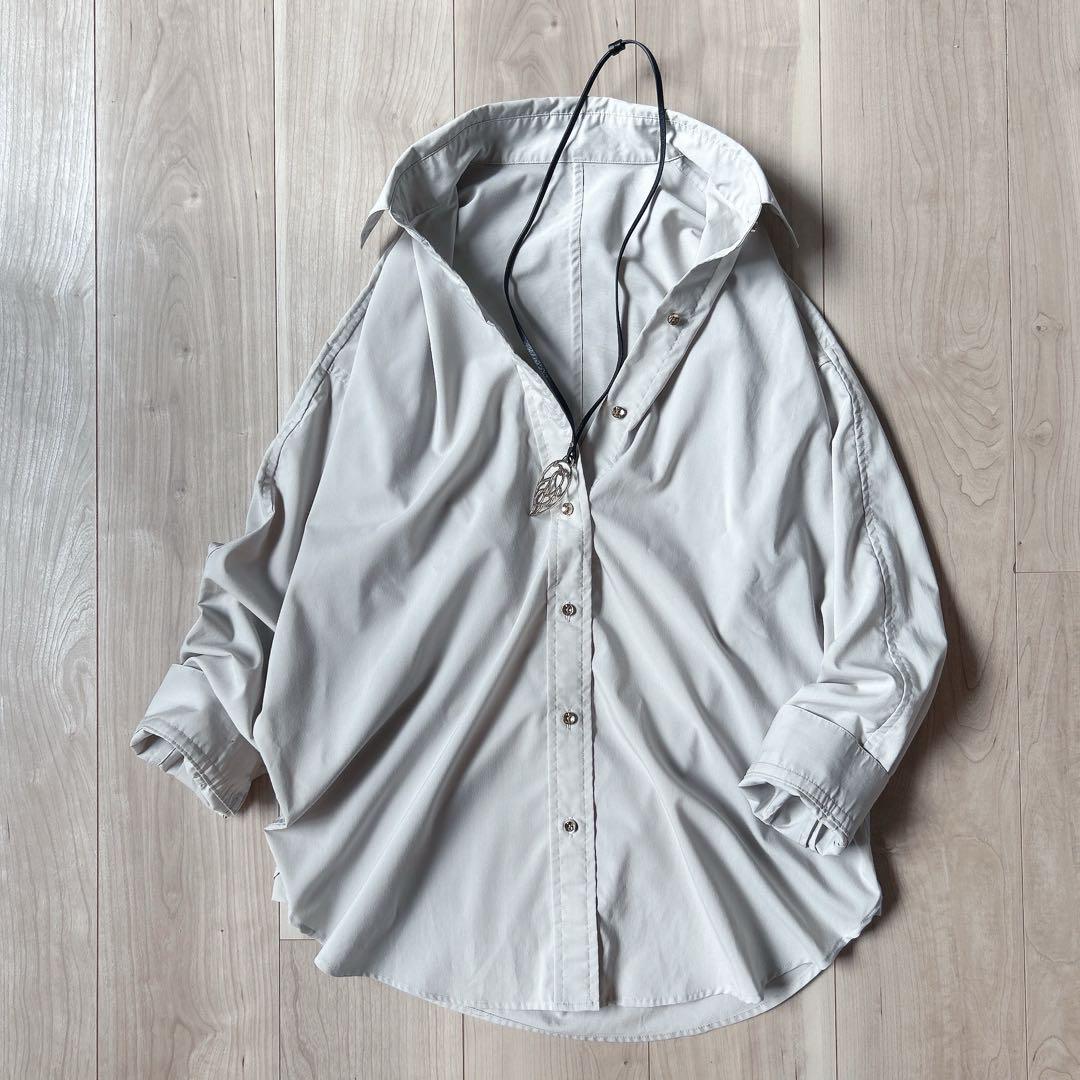 美品＊ラウンジドレス Loungedress ライトサテンBIGシャツ 金ボタン