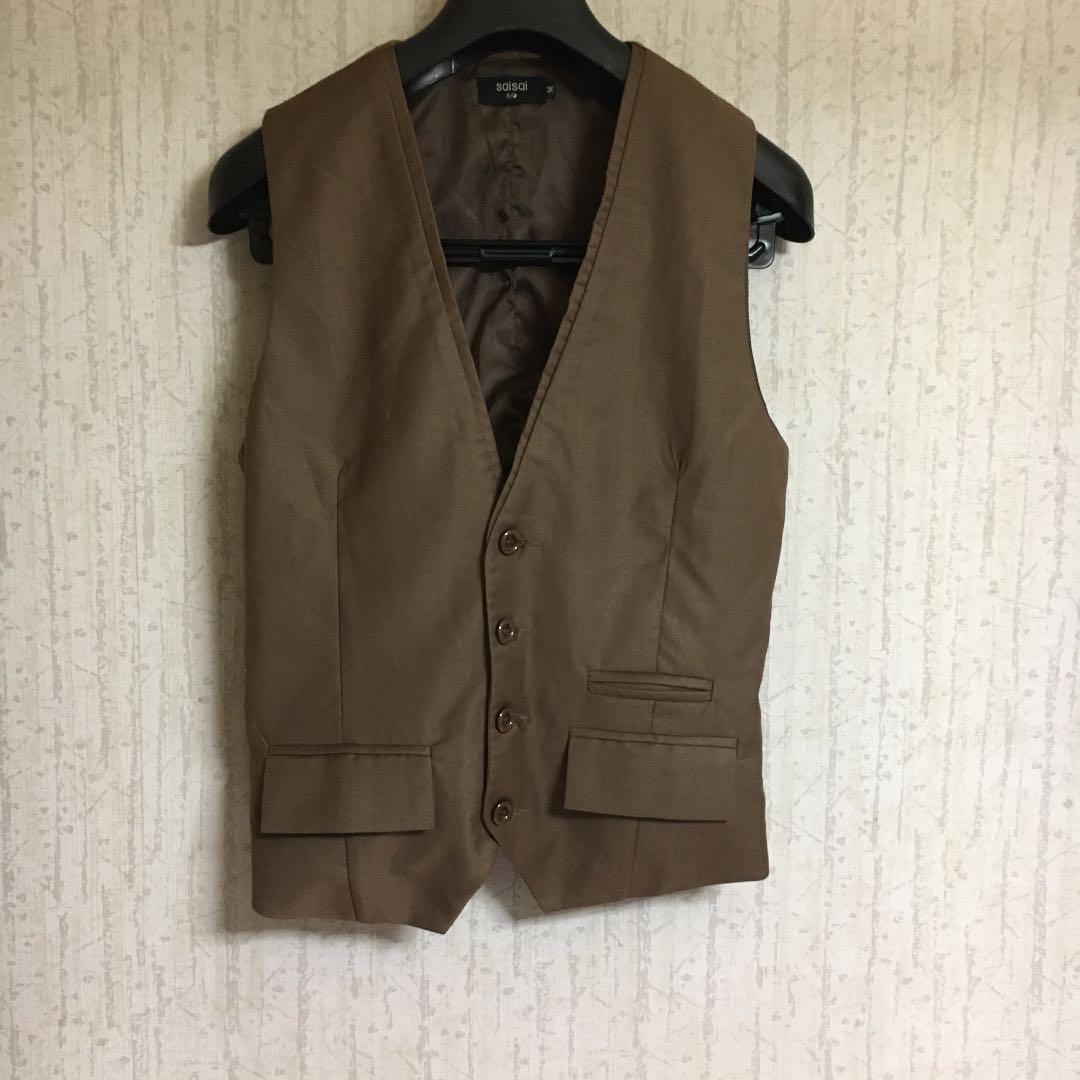 saisai メンズ ベスト チョッキ Mサイズ ブラウン