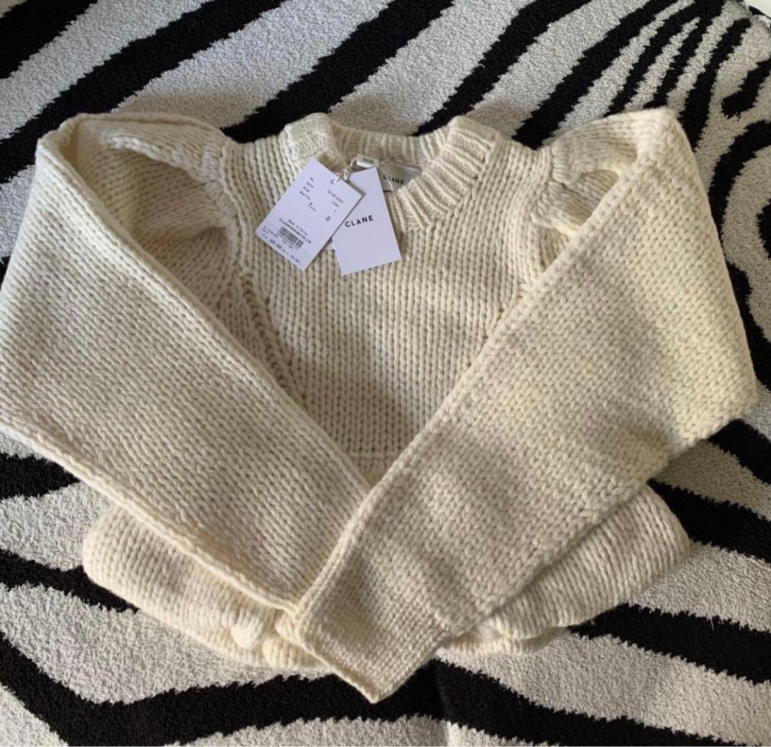 CLANE PEPLUM HAND KNIT TOPSアイボリー2サイズ新品 CLANE PEPLUM HAND KNIT TOPSアイボリー2サイズ新品