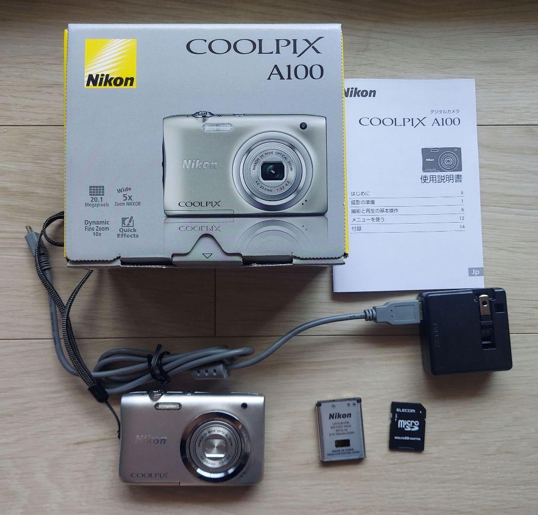 Nikon COOLPIX A100 シルバー 本体と付属品 Nikon COOLPIX A100 シルバー 本体とバッテリー