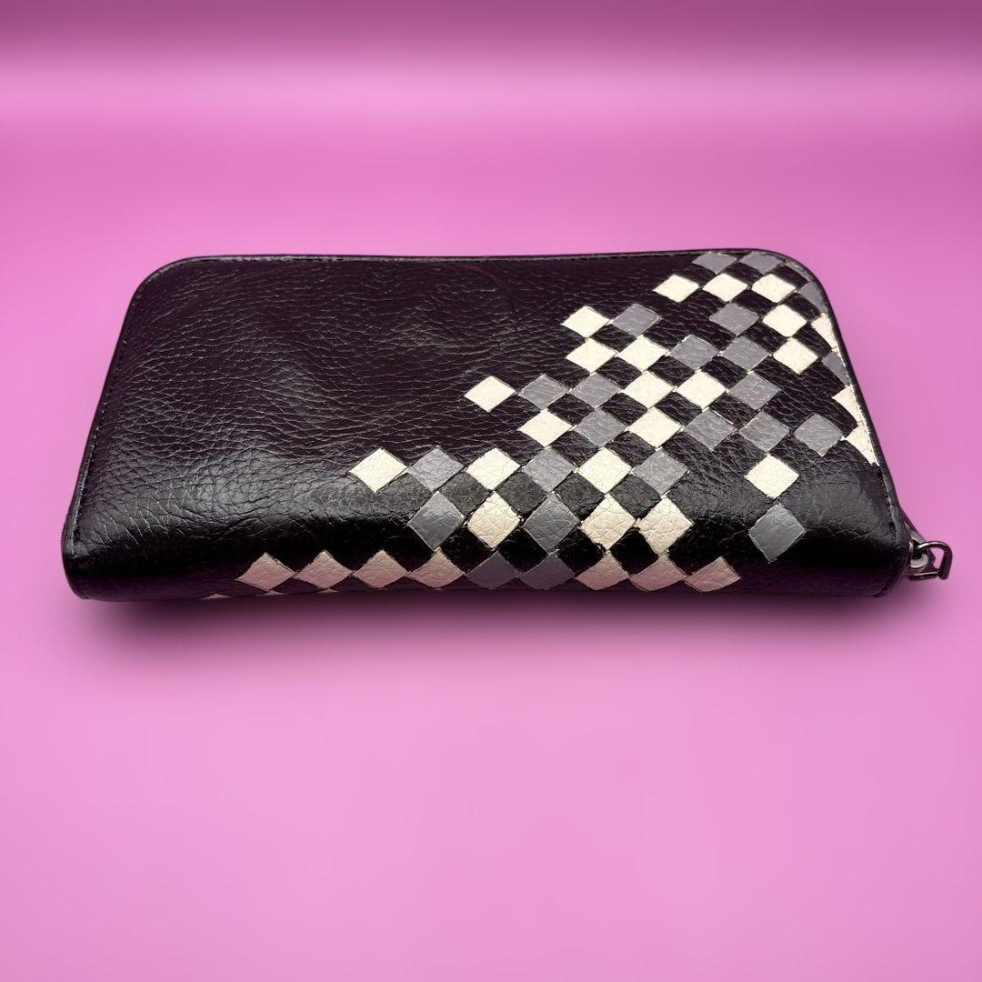 ◆正規品◆ボッティガヴェネタイントレチャートラウンドファスナー長財布ブラック