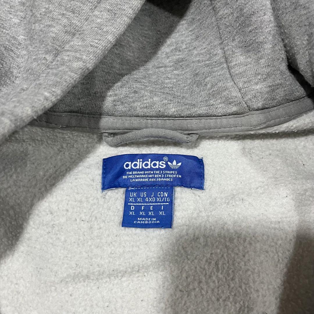 【海外輸入】adidas パーカー グレー L フード付 バックプリントあり