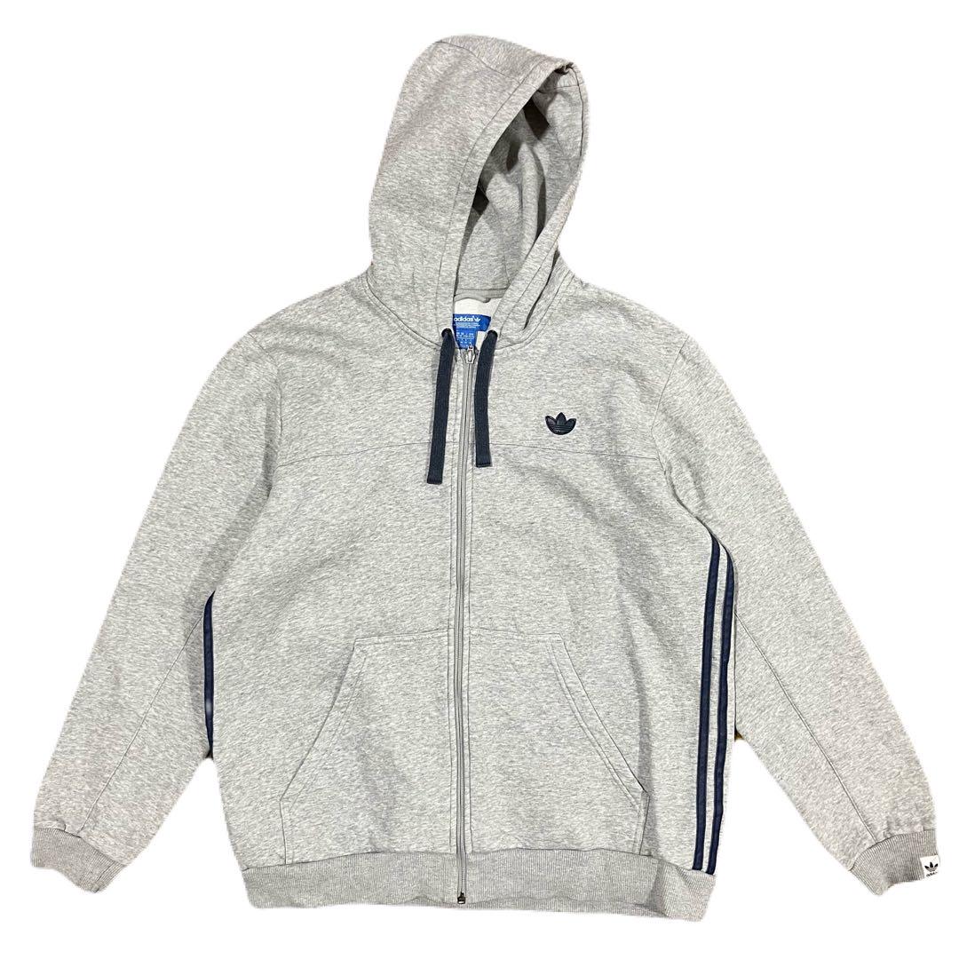 【海外輸入】adidas パーカー グレー L フード付 バックプリントあり