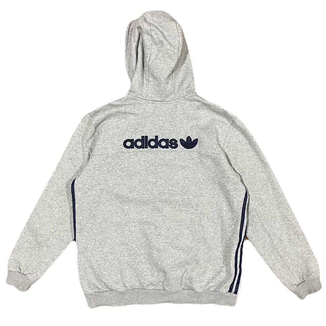 【海外輸入】adidas パーカー グレー L フード付 バックプリントあり