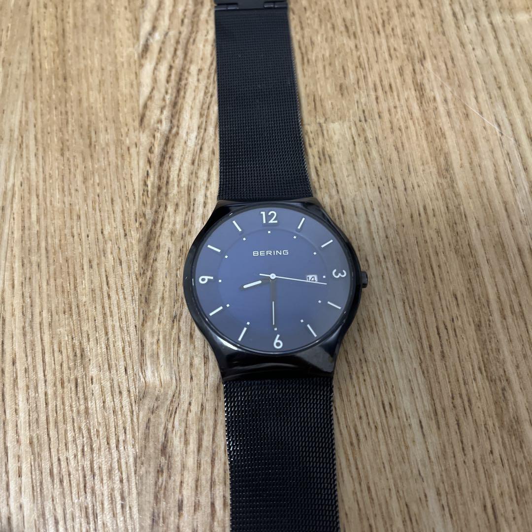 BERING ブラックメッシュ時計 ダークブルー文字盤